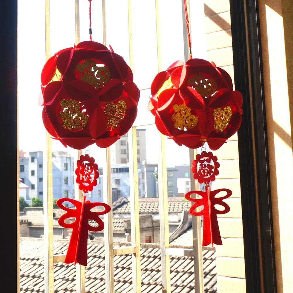 LOVENVOY Hydrangea Palace Lantern 2PCS Chinese New Year Decorations for Party Wedding Supplies Spring Festival Decorations Mid-Autumn Moon Festival Wedding Party Room Ornaments Gilt Red Lanterns