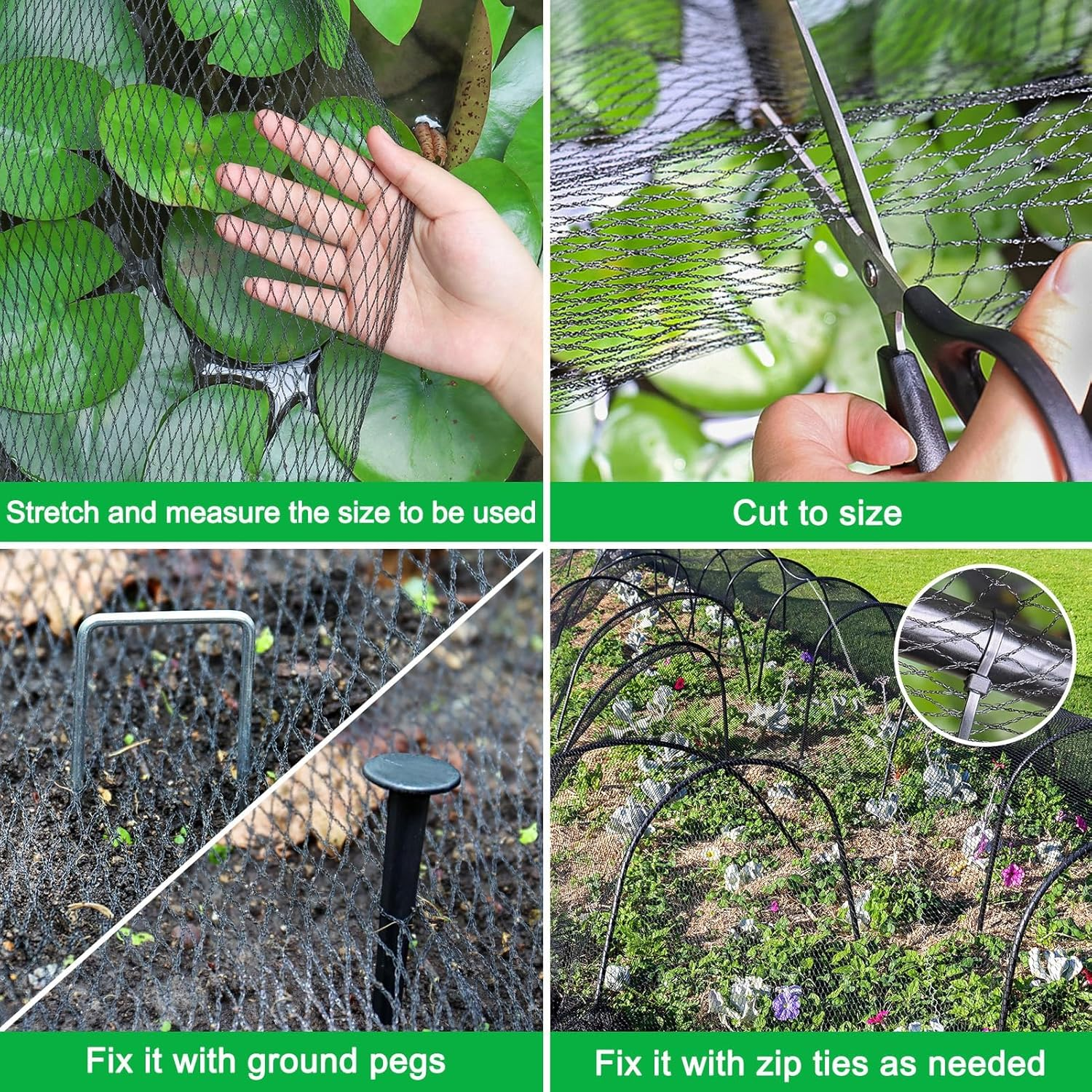 Koi Pond Netting for Leaves 13X19 Ft, 1/2 in Strong Woven Fine Mesh Pond Leaf Net Cover, Protecting Koi Fish from Herons, Raccoons, Birds, Cats & Predators, 14 Pcs Ground Spike Included image number 5