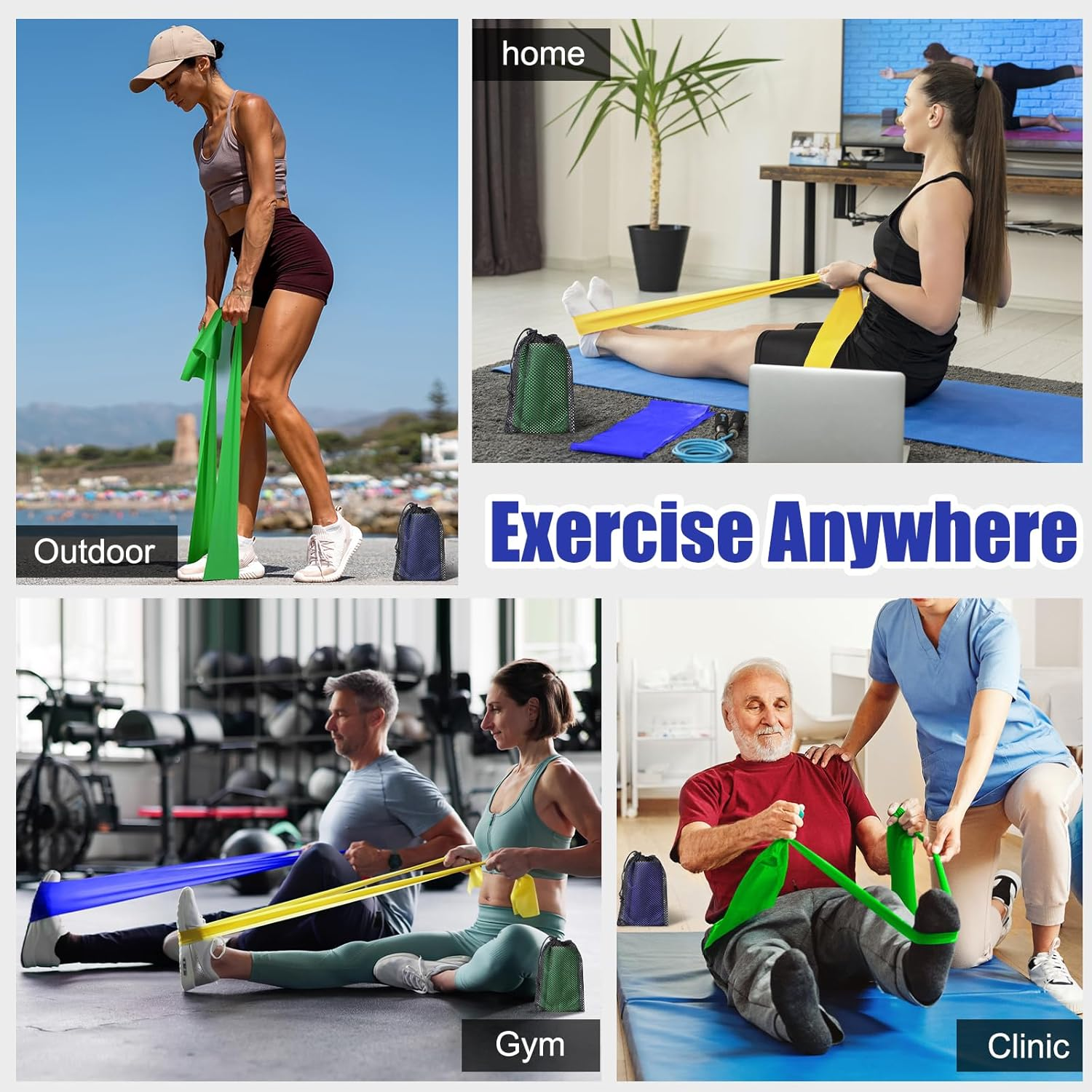 Kiemeu Pilates Bands Resistance for Women Exercise Stretch Bands for Physiotherapy, 1.8M Latex Flat Band image number 1