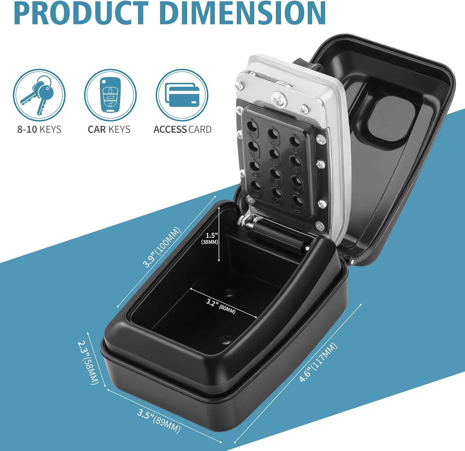 Key Lock Box, Wall Mounted Key Storage Box with 9-Digit Keyboard Resettable Code, Large Capacity, Rustproof/Waterproof Security Lock Box, for Home, Outdoor image number 1