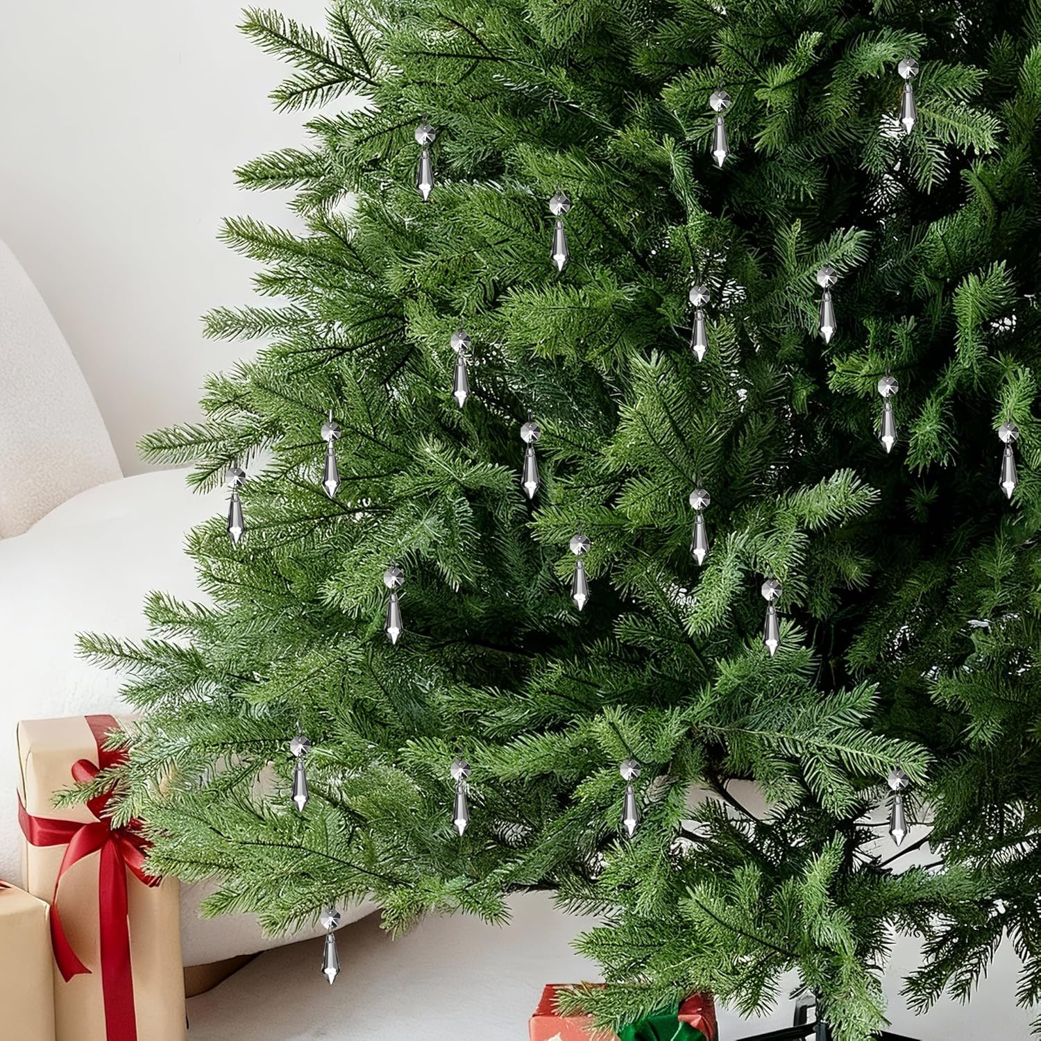 HDCRYSTALGIFTS Clear Chandelier Icicle Crystal Prisms Octogan Glass Bead for Lamp Decoration,Pack of 50 (38Mm&Silver Circle Clips) - 20Pcs_Silver Connector image number 6