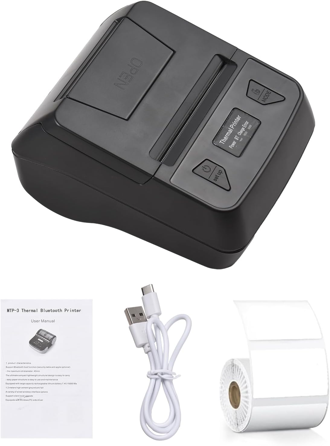 LAPOOH Portable 80Mm Receipt Label Printer Wireless BT Thermal Receipt Printer Mobile Bill Printer Compatible with Android/Ios/Windows System ESC/POS Print Command for Small Business Restaurant image number 1