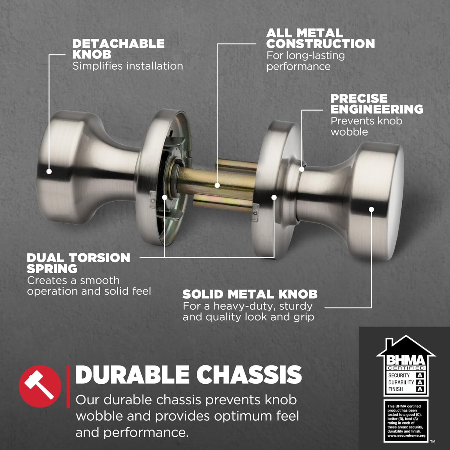 Kwikset Pismo Interior Passage Door Knob, Handle for Closet and Hallway Doors, Non-Locking Doorknob in Satin Nickel, with Microban Protection image number 4