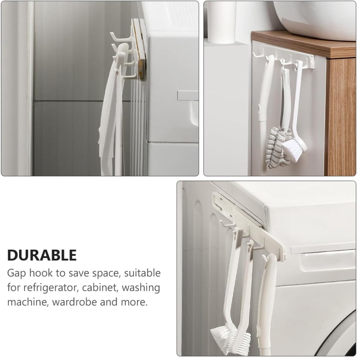 ABOOFAN 2Pcs Retractable Free Punch Wall Gaps Hooks White Kitchen Bathroom Hanging Row Hooks for Towel Coat Hat Storage image number 2