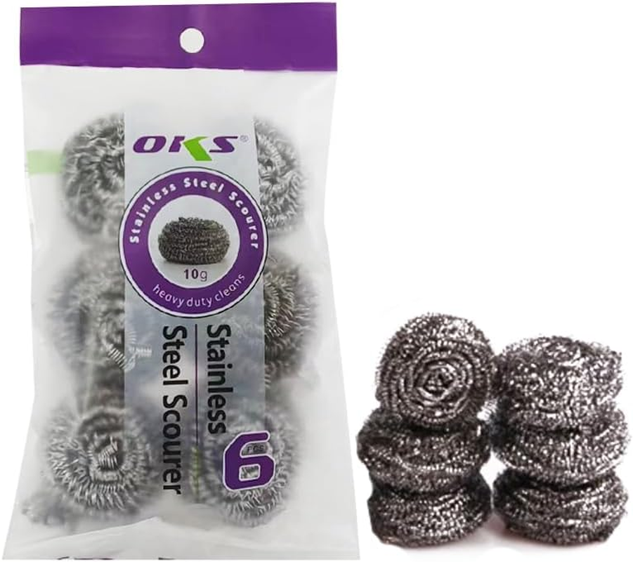 LYLAC Clean - SCOURERS 6P 10G Steel Wool Scrubber Pad Used for Dishes, Pots, Pans, and Ovens. Easy Scouring for Tough Kitchen Cleaning.