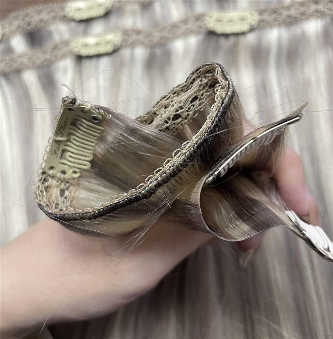 Seamless Clip in Human Hair Extensions 8Pcs 100G Solid Color Blond Hair Pu Clip on Machine Remy Extension Skin Weft 16P22 18 Inches 100G/Set