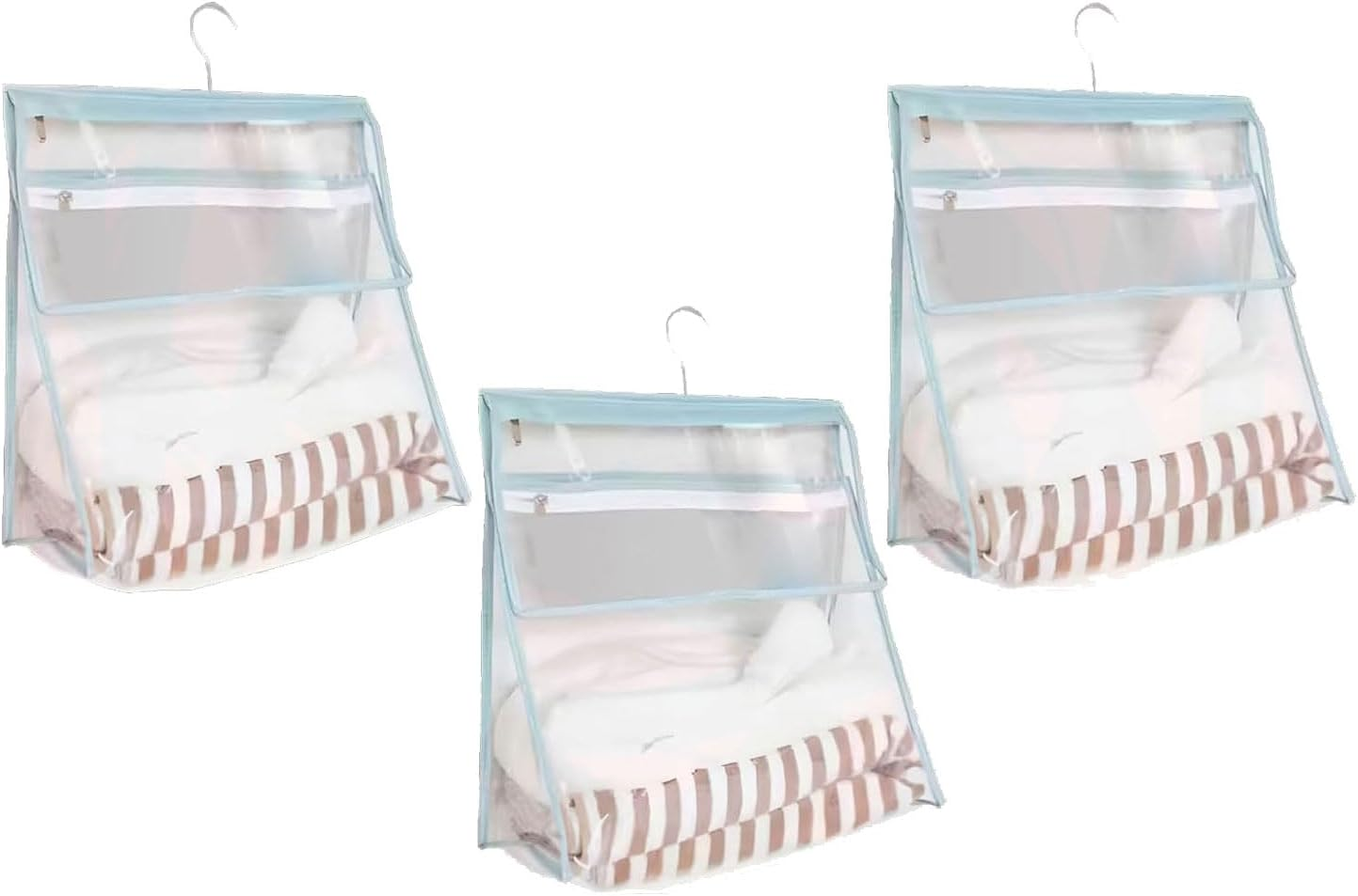 YIRANJIA 3-Pack Hanging Toiletry Bag with Hooks - Clear Blue, 37X39X16Cm Large Capacity Bathroom Wall Organiser image number 6