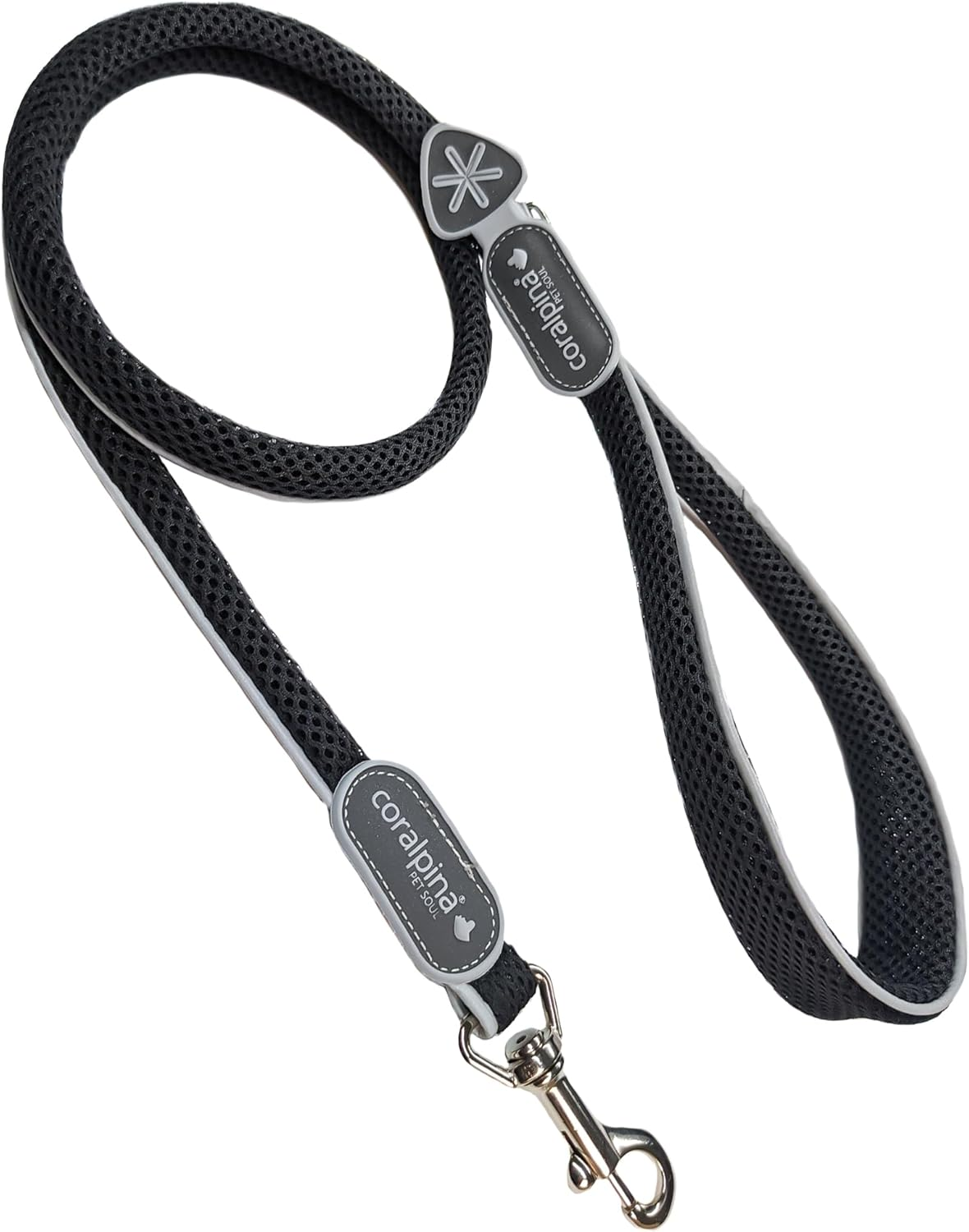 Coralpina - Cinquetorri Simple and Durable Dog Lead with Reflective Parts and Padded Handle with Ring for Bag Holder, Dark Black, Size 4/6