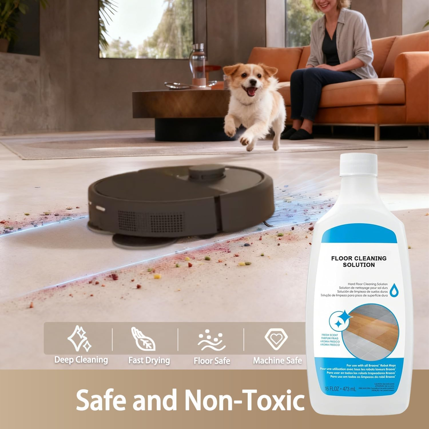 Hard Floor Cleaner Concentrate Solution Compatible with Roomba Combo 104/105/405/505, Essential, I5/I5+, J5/J5+, J7+, J9+, Braava Jet 240 & M6, Residue-Free Floor Cleaning Solution, 473Ml (2 Pack)