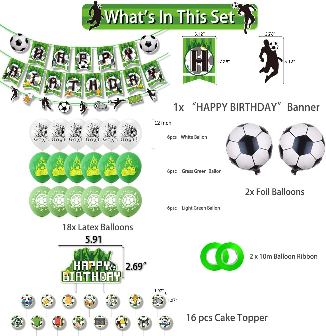 Soccer Balloons Birthday Decorations Party Supplies Soccer Happy Birthday Banner Soccer Latex Foil Balloons Cake Topper Cupcake Topper image number 2