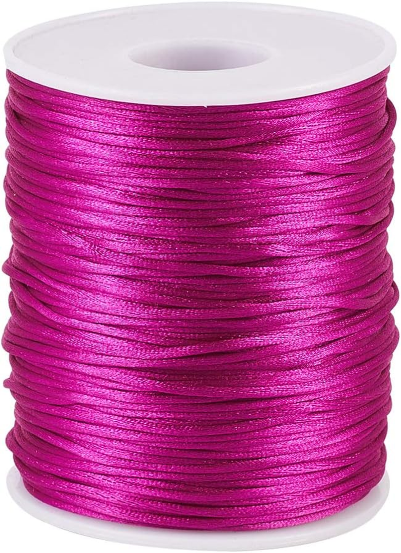 Elecrelive 109 Yards 1.5Mm Fuchsia Rattail Satin Nylon Trim Silk Cord Chinese Knotting Beading String Macrame Thread Cord for Necklace Bracelet Braided Jewelry Making