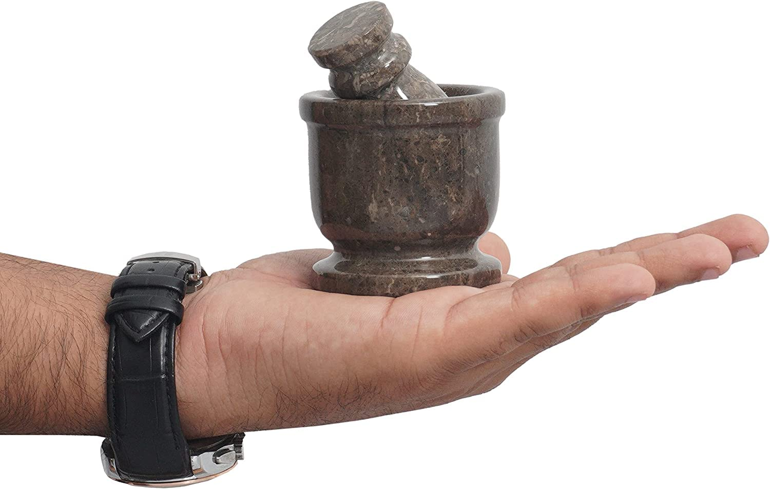 MARBLISS Radicaln Mortar & Pestle Set - Palm Size 2.5'' Portable Handmade Marble | Kitchen Accessories for Indian Spices Seasonings Set, Altar Supplies Grinding (Grey Oceanic) image number 3