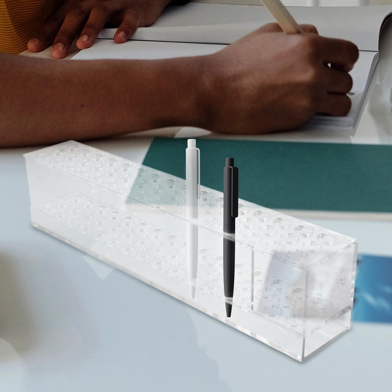 SHINEOFI Acrylic Pen Holder - Transparent Desk Organizer with 48 Slots for Gel Ink Ballpoint Pens and Paintbrushes - Creative Display Stand for Office and School image number 6