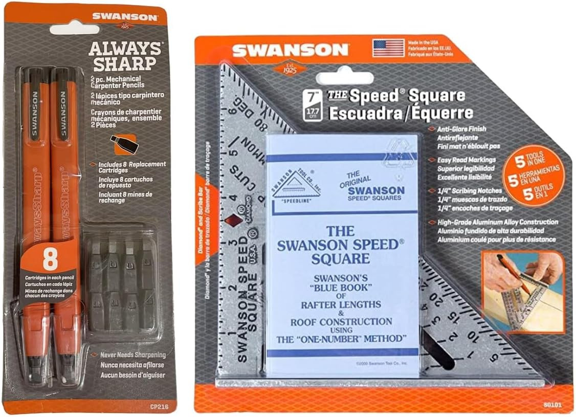 Swanson Tool Co S0101CP216 Value Pack Includes 7-Inch Speed Square with Blue Book and 2-Pack Alwayssharp Carpenter Pencils with Extra Black Graphite Replacement Tips image number 3