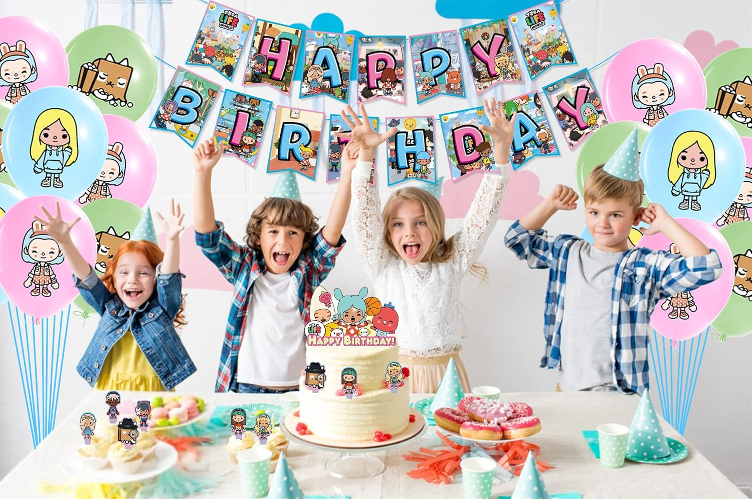 Toca Life World Birthday Decorations Set, 32 Pieces, Balloon Latex Balloon, World Balloons, Happy Birthday Banner, Toca Life World Cake Decoration, Cupcake, Decorations for Children'S Birthday Parties image number 5