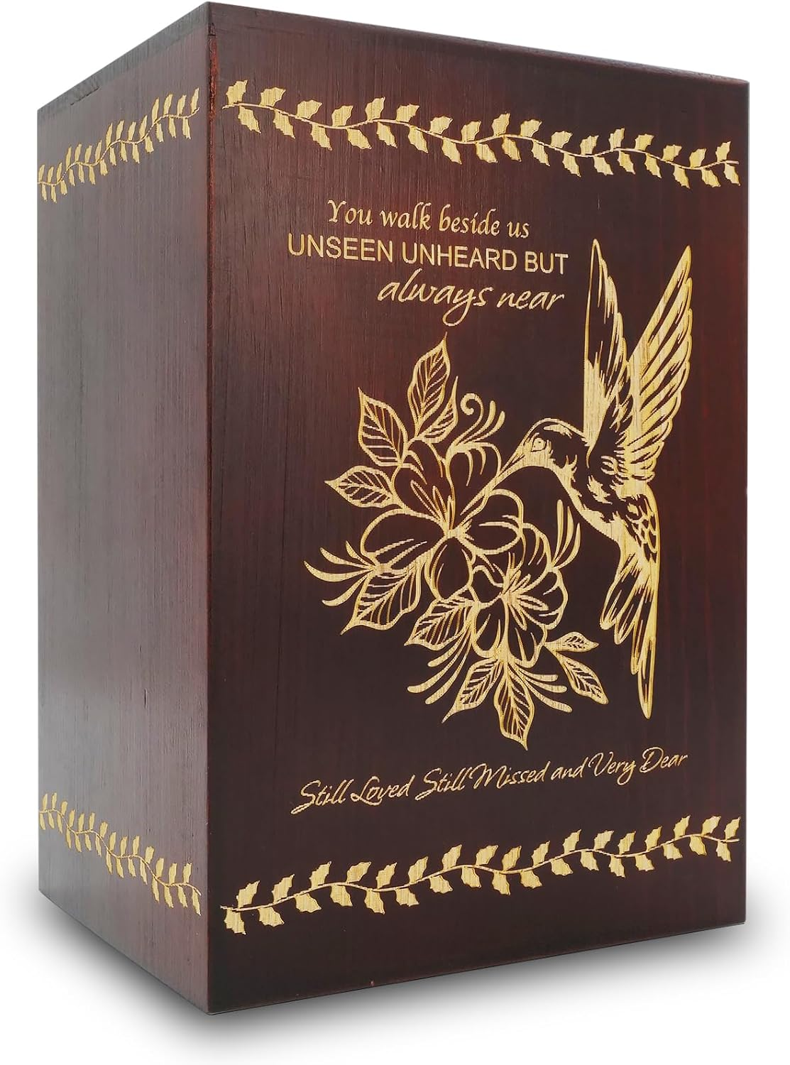 Wooden Cremation Urns with Photo Frame for Human Ashes Adult Female Male, Wood Urns Box and Casket, Funeral Decorative Urn with Picture for Adults up to 200 Lbs (Large, Cardinal)