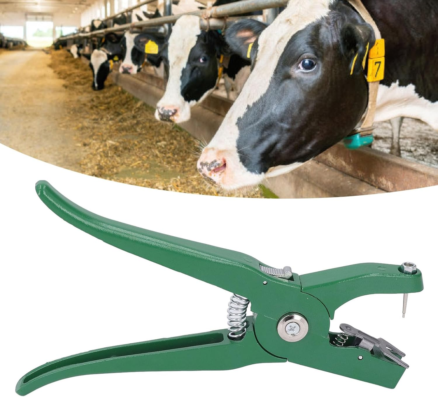 Livestock Ear Tag Applicator Green, Cattle Ear Tagger Vertical Insertion, Automatic Rebound, Ear Tag Animal Tool for Cows Goats Sheep Pigs Animal Identification Earring Tagger