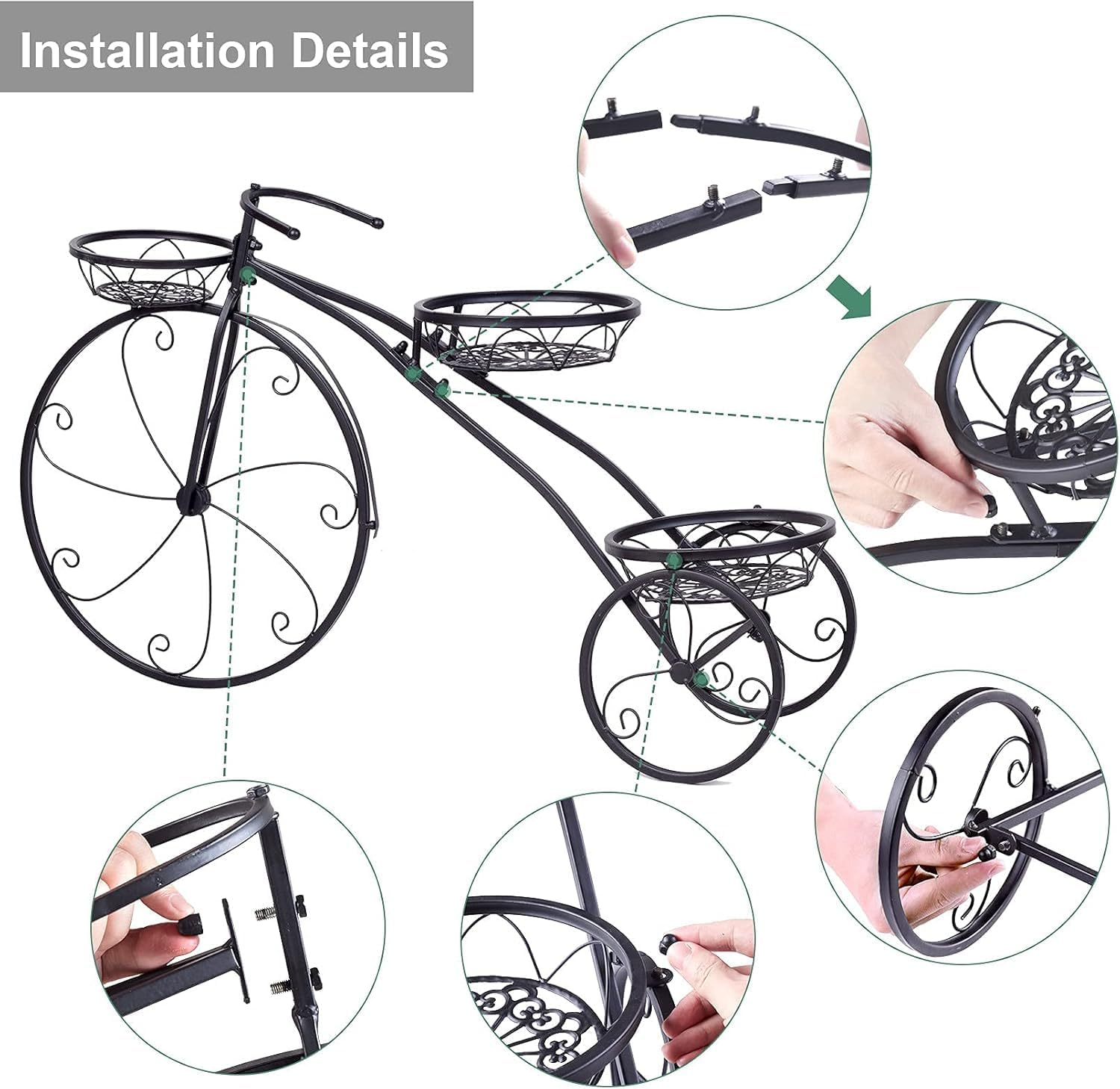 Medla Tricycle Plant Stand, Flower Pot Cart Holder 3 Tier Metal Plant Stand for Home Garden Patio Great Gift for Plant Lovers Housewarming Christmas Parisian Style Black