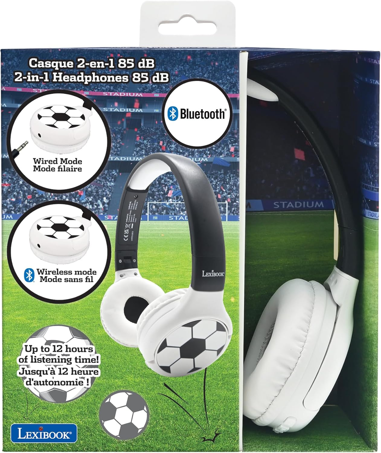LEXIBOOK - Football - 2-In-1 Bluetooth & Wired Headphones with Microphone and Control Button, Foldable and Adjustable, Long Lasting Rechargeable Battery, HPBT010FOLXB image number 4