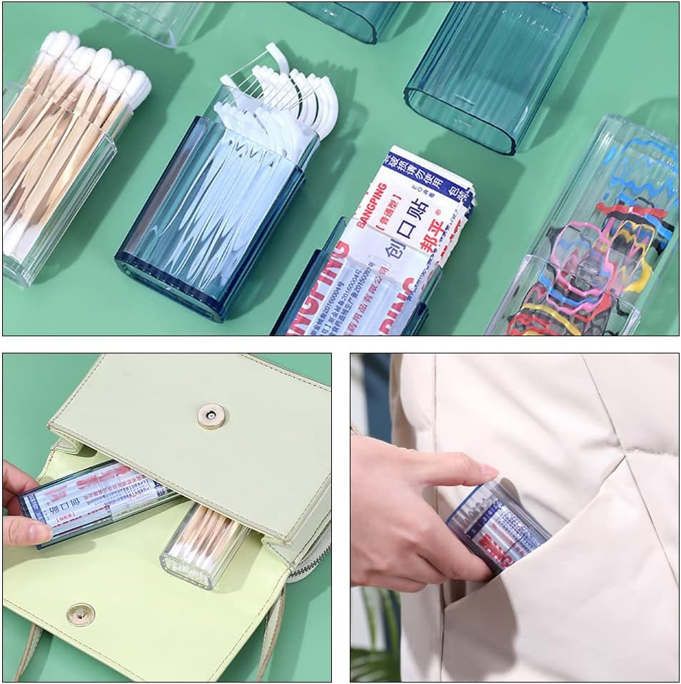 4 Pcs Cotton Swab Holder for Travel Mini Travel Swab Case Cotton Swab Box for Makeup Sponge Cotton Swabs Hair Ties Floss Cosmetics Makeup Bedroom Travel (Blue)