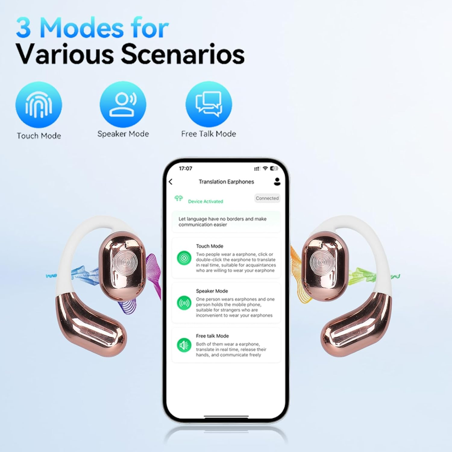 Language Translator Earbuds, Two Way Real Time Translation in 144 Languages, HD Clear Calls, Translation Earphones with APP for Travel Business Learning (White Gold) image number 3