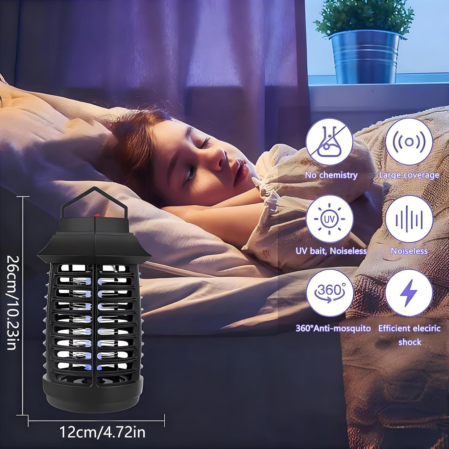 Bug Zapper, Mosquito Zapper Outdoor, 4300V High Powered Waterproof Electric Insect Trap, Plug-In Mosquito Killer, Fly Traps for Home, Kitchen, Backyard, Patio image number 5