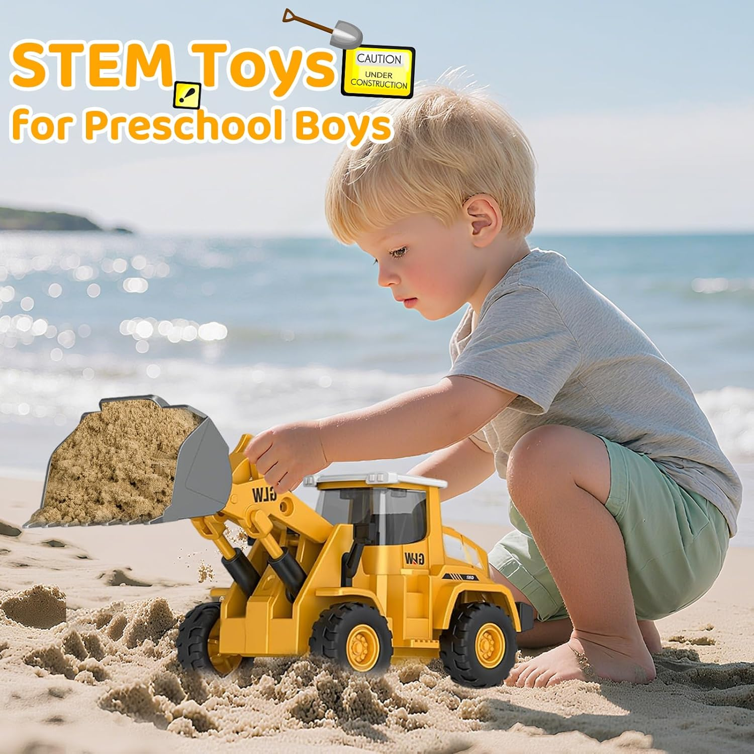 Caunedy Construction Carrier Trucks Toy Set, with Semi Truck, Excavator, Bulldozer, Alloy Engineering Vehicles, Lights & Sounds for Kids 3-7 Years Old Gift image number 6