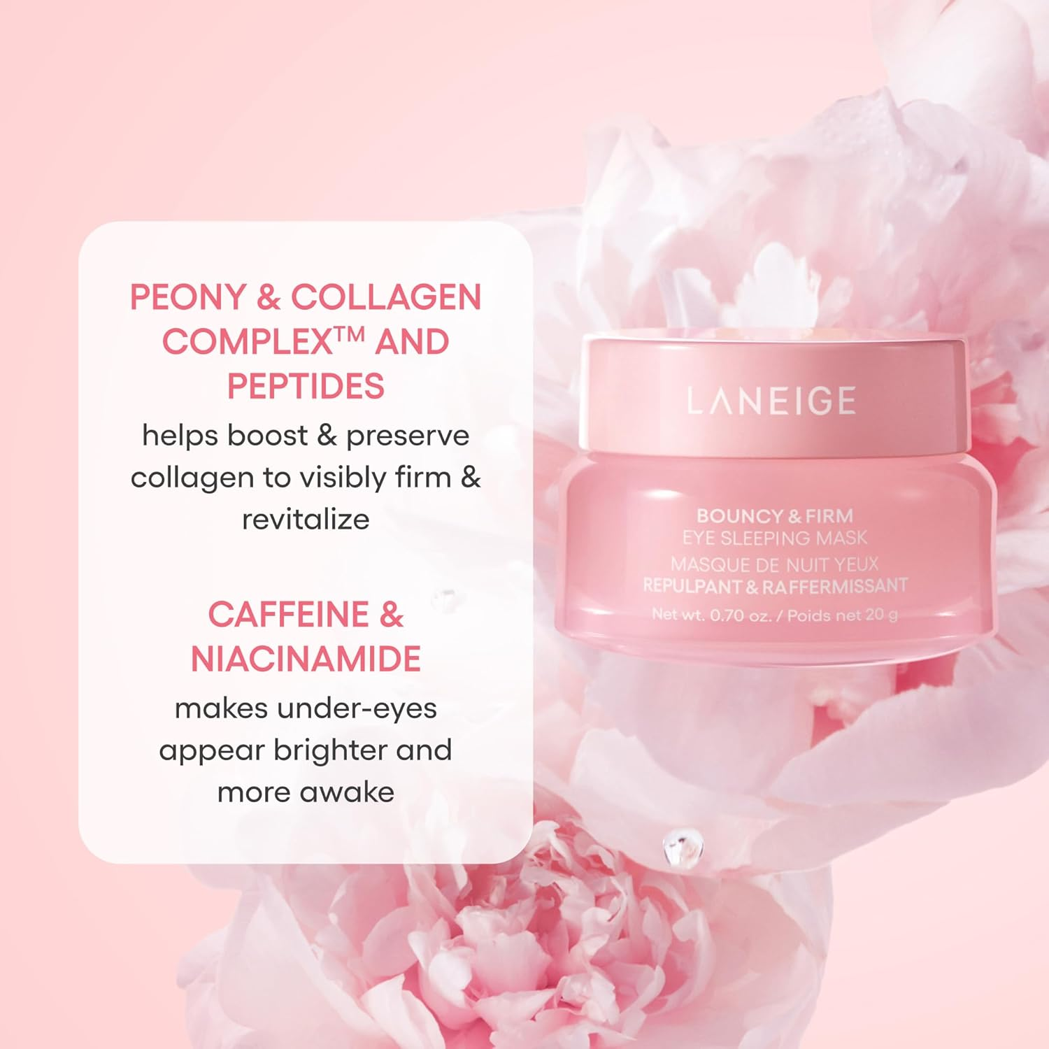 LANEIGE Bouncy & Firm Eye Brightening Sleeping Mask: Peony, Collagen Complex, Depuff, Dark Circle, Hydration, Cooling image number 2
