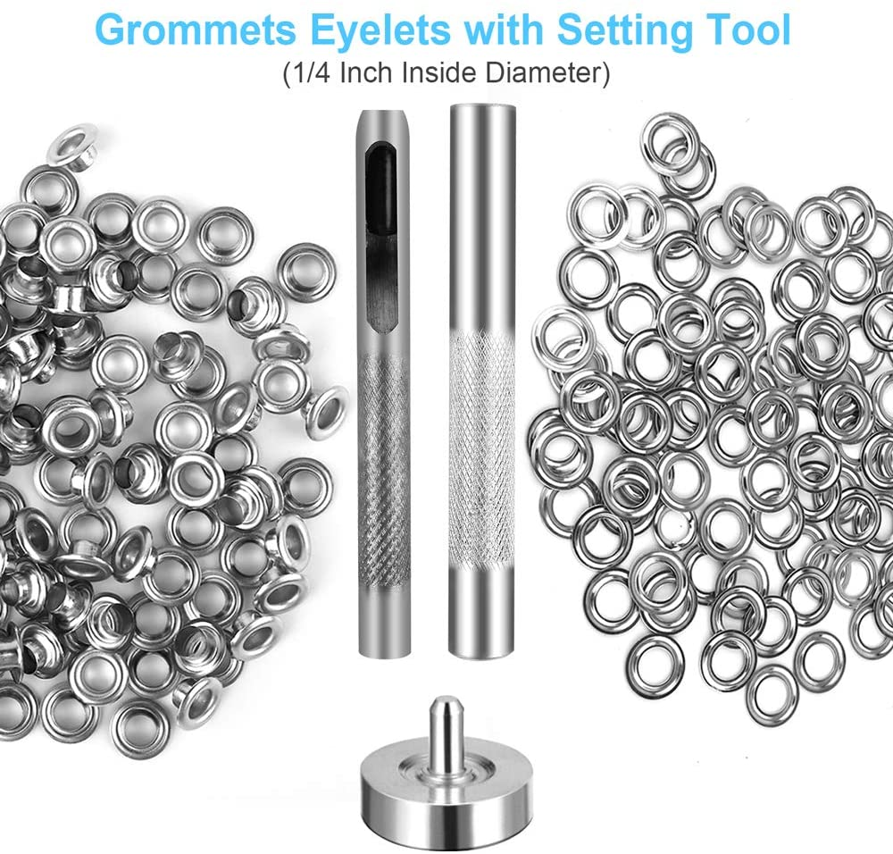 100 Sets Grommet Kit, Thickened Grommets Eyelets 1/4 Inch, Silver Metal Eyelet, Grommet Tool Kit for Leather, Fabric, Tarp, Shoes, Clothing, with 3PCS Installation Tools image number 3