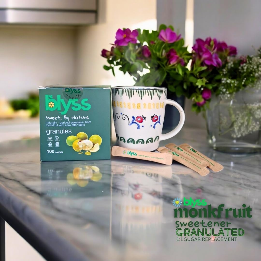 Blyss Granulated Monk Fruit Sweetener with Erythritol Packets (100 Sticks) - Zero Glycemic Index, Low Carb, Low Calorie, Sugar-Free, Keto & Diabetic Friendly, Non-Gmo image number 1