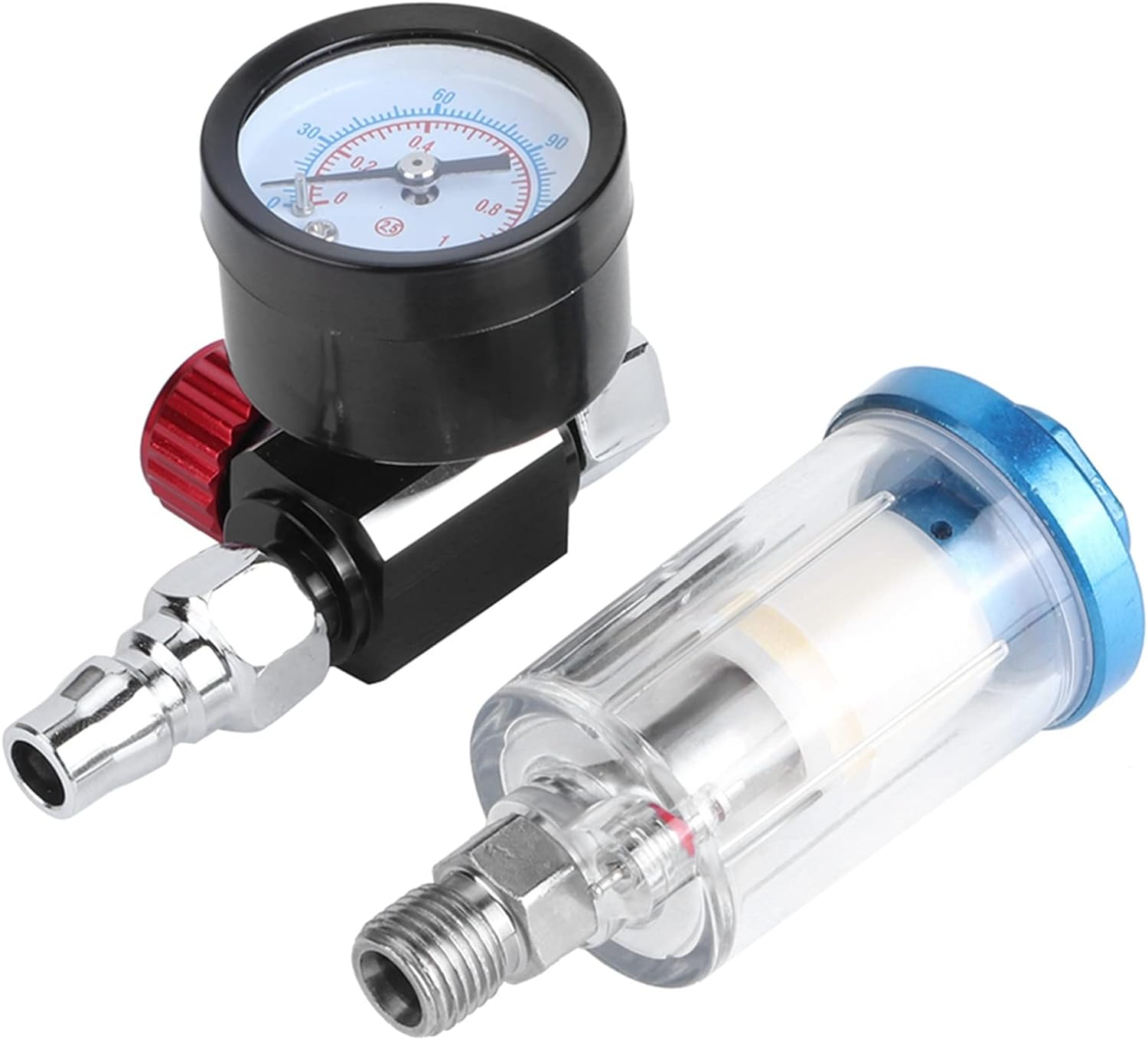 Air Pressure Regulator Valve, Spray Gun Water Filter, Pneumatic Spray Gun Pressure Adjusting Gauge with Oil Water Trap Filter Separator Tool Kit for Air Compressor Fitting image number 2