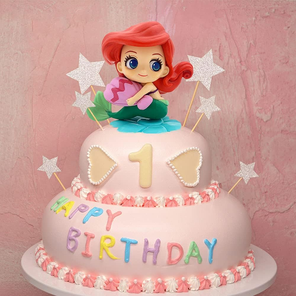 Blingabc Mermaid Cake Topper Little Mermaid Doll with Seashells for Ariel Cake Decoration Mermaid Figurines for under the Sea Mermaid Theme Princess Kids Birthday Baby Shower Party Supplies image number 3