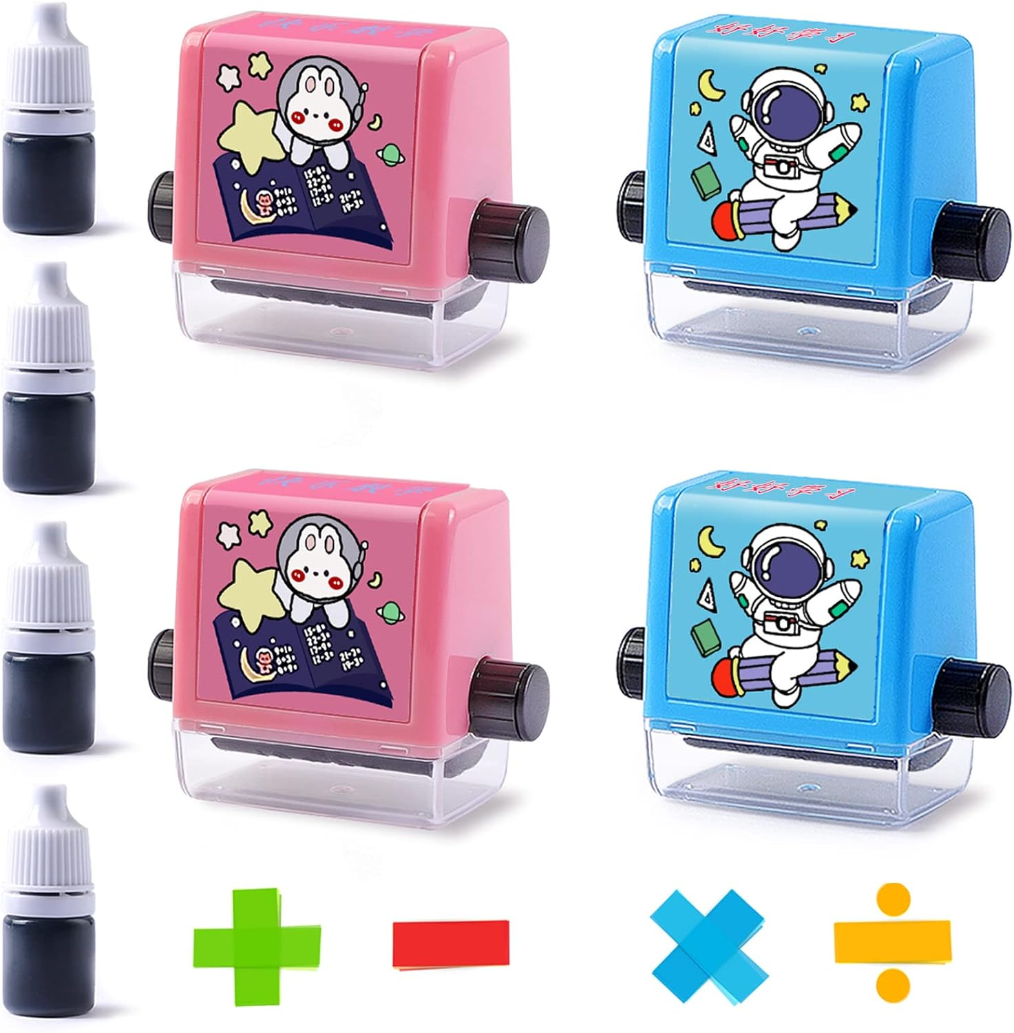 4PCS Math Stamp,Teaching Stamps for Kids,Math Practice Number Rolling Stamp,Addition Subtraction Multiplication Division Math Learning Stamps within 100,For Preschool Kindergarten Classroom Supplies. image number 4