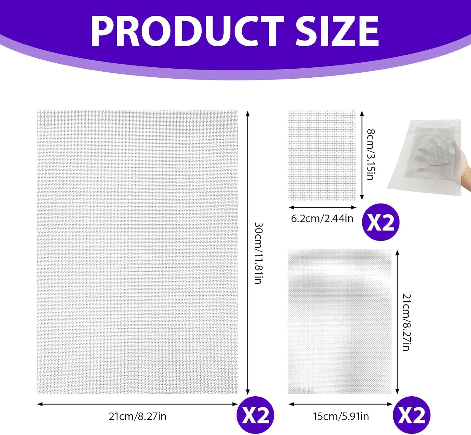 6 Pcs 304 Stainless Steel Woven Wire Mesh, 0.85 Mm Hole Metal Filtration Filter Sheet, Corrosion-Resistant & Easy to Cut Weep Hole Screen for Chicken Vent Garden Windows Doors Kitchen (6 Pcs Mix) image number 5