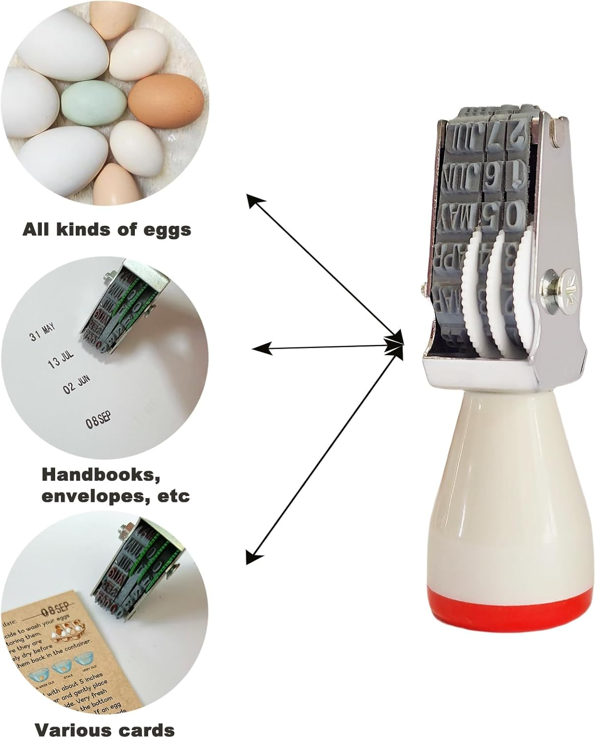 Homvik Egg Dating Stamp Kit with 4Mm Rubber Stamper, Black and Red Ink Pads, for Farm Fresh Eggs, Chicken Duck Turkey Eggs image number 4
