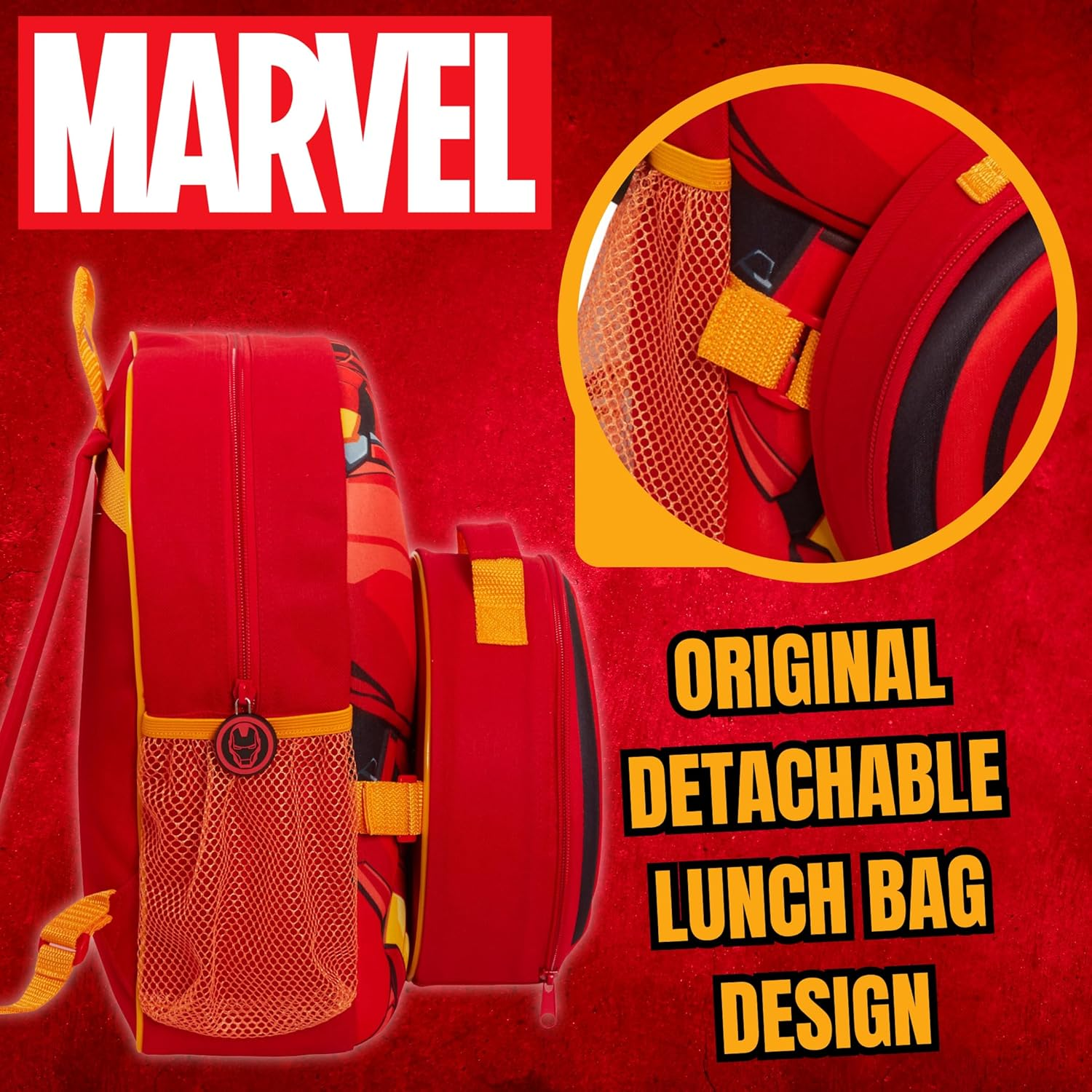 Marvel Kids Iron Man Backpack Avengers Detatchable Lunch Bag Water Bottle Holder Matching 2 Piece Set image number 1