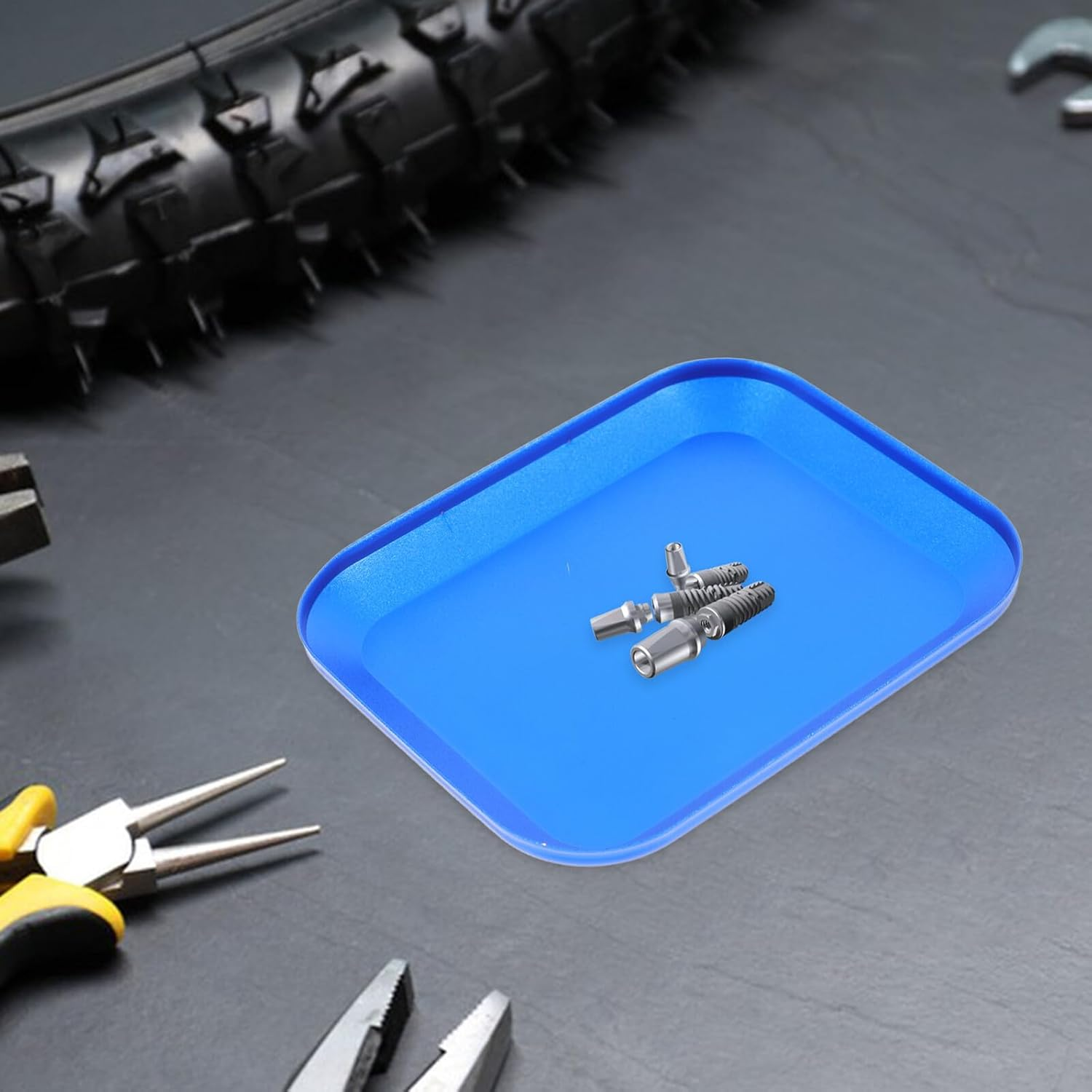 POPETPOP Metal Magnetic Screw Bolts Bowl Tray Navy Blue, Automotive Tools Equipment Parts Holder, Nuts and Bolts Magnetic Tray for Mechanics and Repair Use