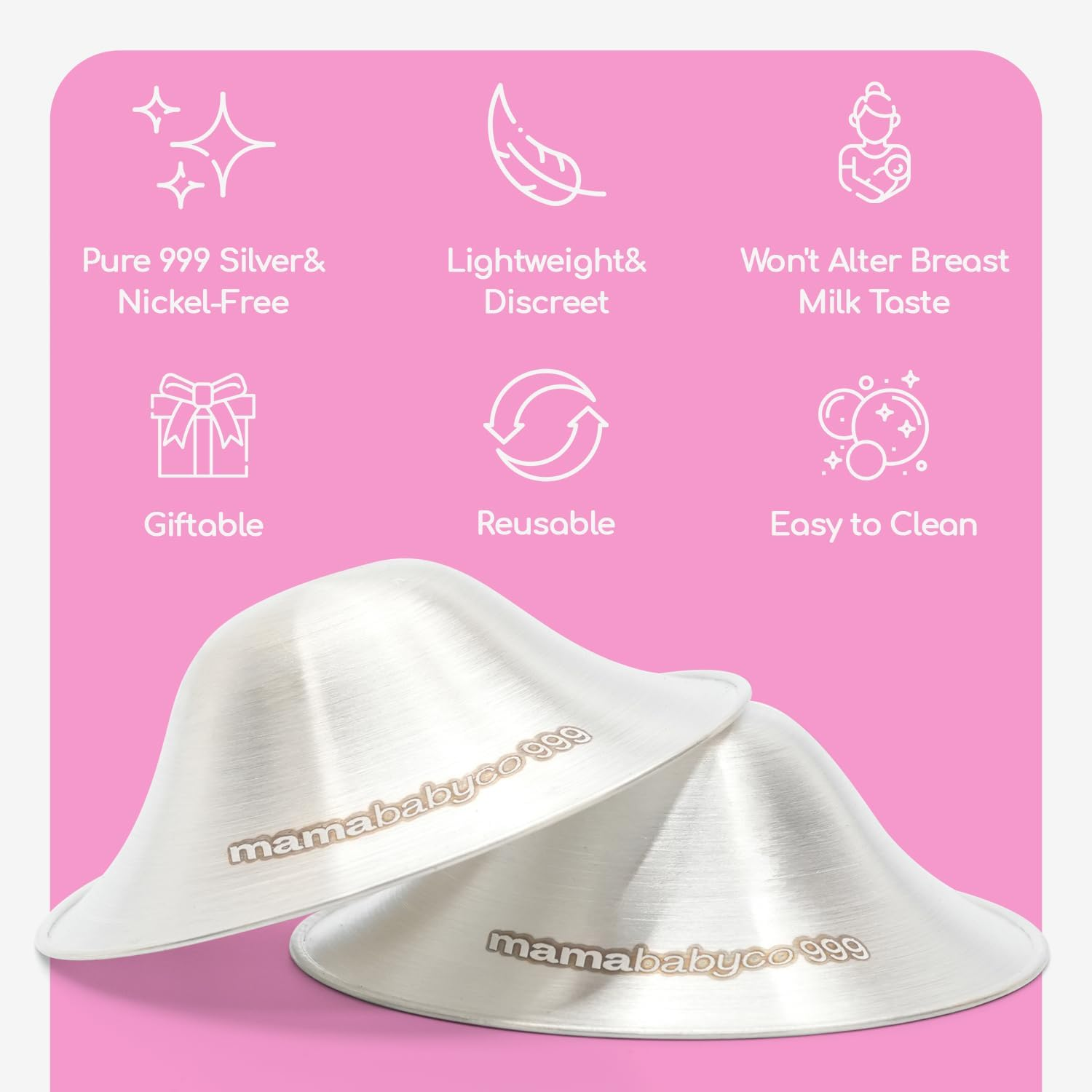 Mamababyco&reg; 999 Silver Nursing Cups - the Original Nipple Shields for Nursing Newborn - Breastfeeding Essentials - Protect and Soothe Sore Nipples - Nickel Free - Standard Size (Regular)