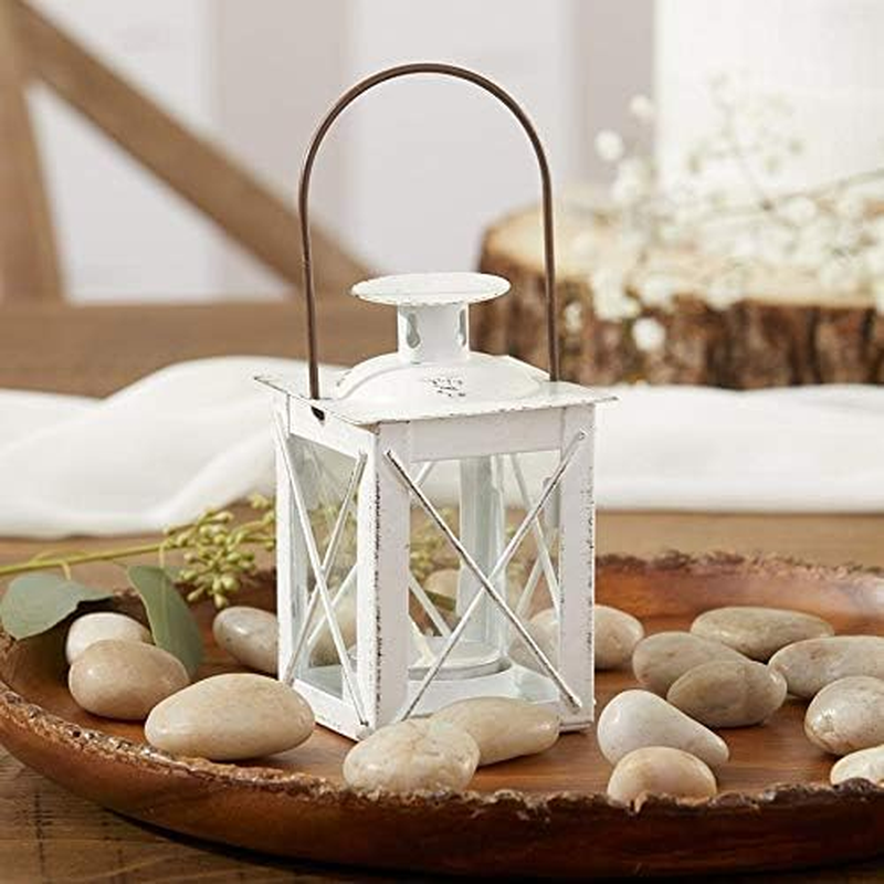 Kate Aspen Decorative Lanterns - Set of 12 - Luminous Distressed Metal Lantern Candle Holders for Wedding, Home Decor and Party - 4.5" H (6.5" H with Handle) &ndash; White
