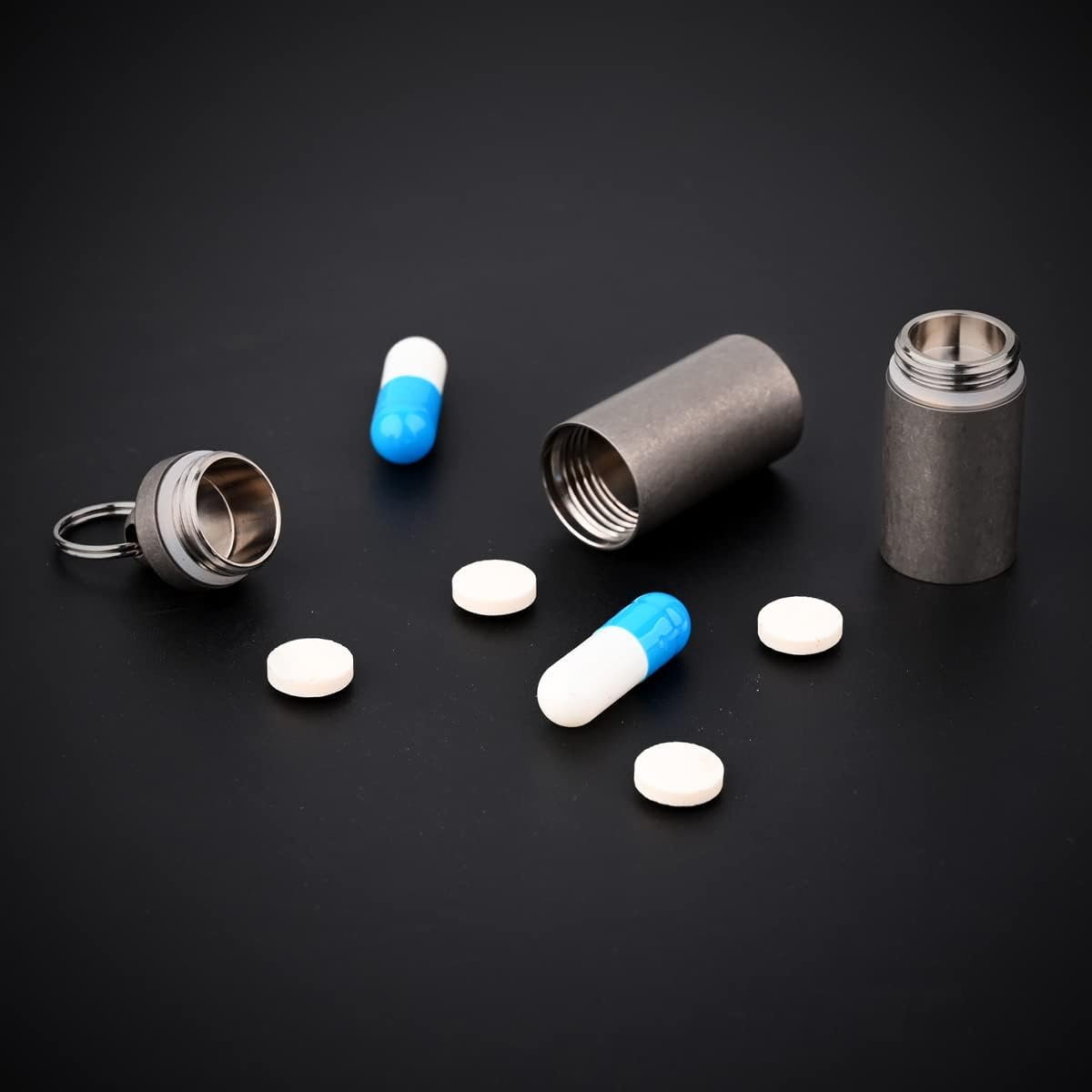 SW631 Titanium Portable Pill Case Keychain,Large Pill Holder Keychain ,2 Compartment Waterproof Pill Box for Outdoor Travel Camping(Include a Large Titanium Keychain Clip) image number 6