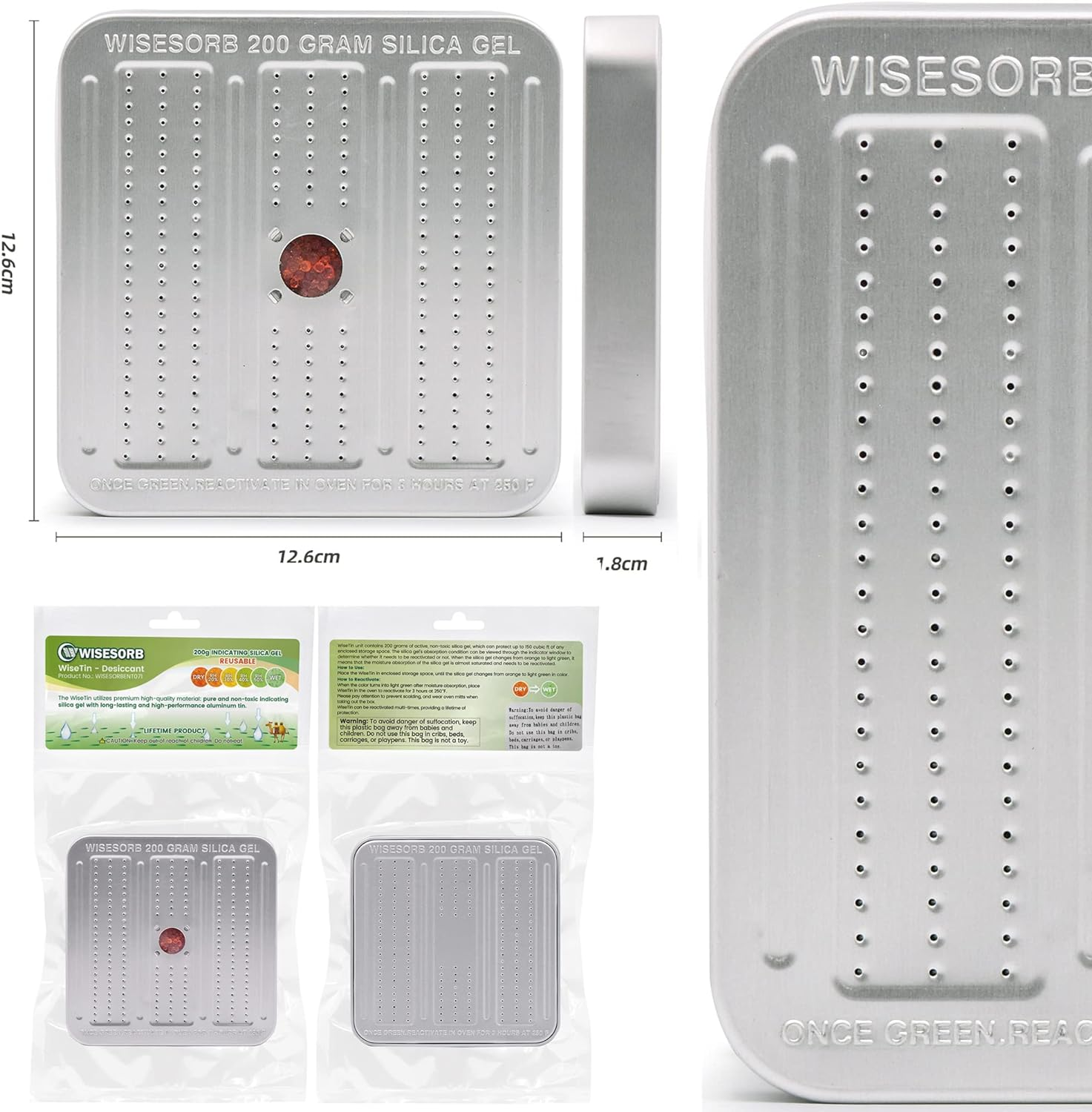 Wisesorb 200 Gram 5 Packs Gun Safe Dehumidifier, Reusable Silica Gel Dehumidifier, Indicating Silica Gel Desiccant Canister (Orange to Green) image number 3