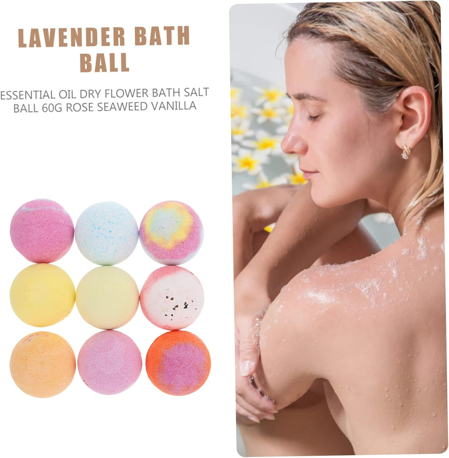 Ipetboom 9Pcs Essential Oil Set 60G Moisturizing Bathing Balls for Relaxation and Stress Relief Handmade Women Mothers and Special Occasions image number 3