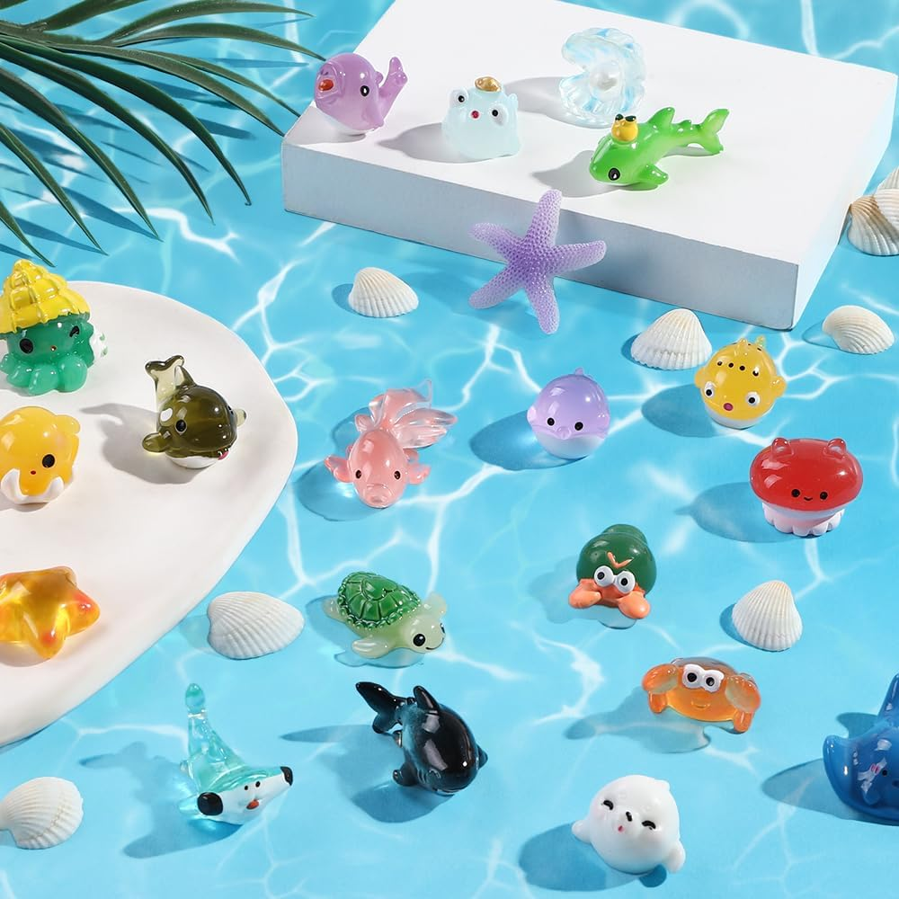 DIYDEC 36Pcs Mini Ocean Resin Animals Tiny Sea Animals Figurines Marine Miniature Plastic Animals Aquarium Ornaments Decorations for DIY Fish Tank Potted Micro Fairy Garden Dollhouse image number 4