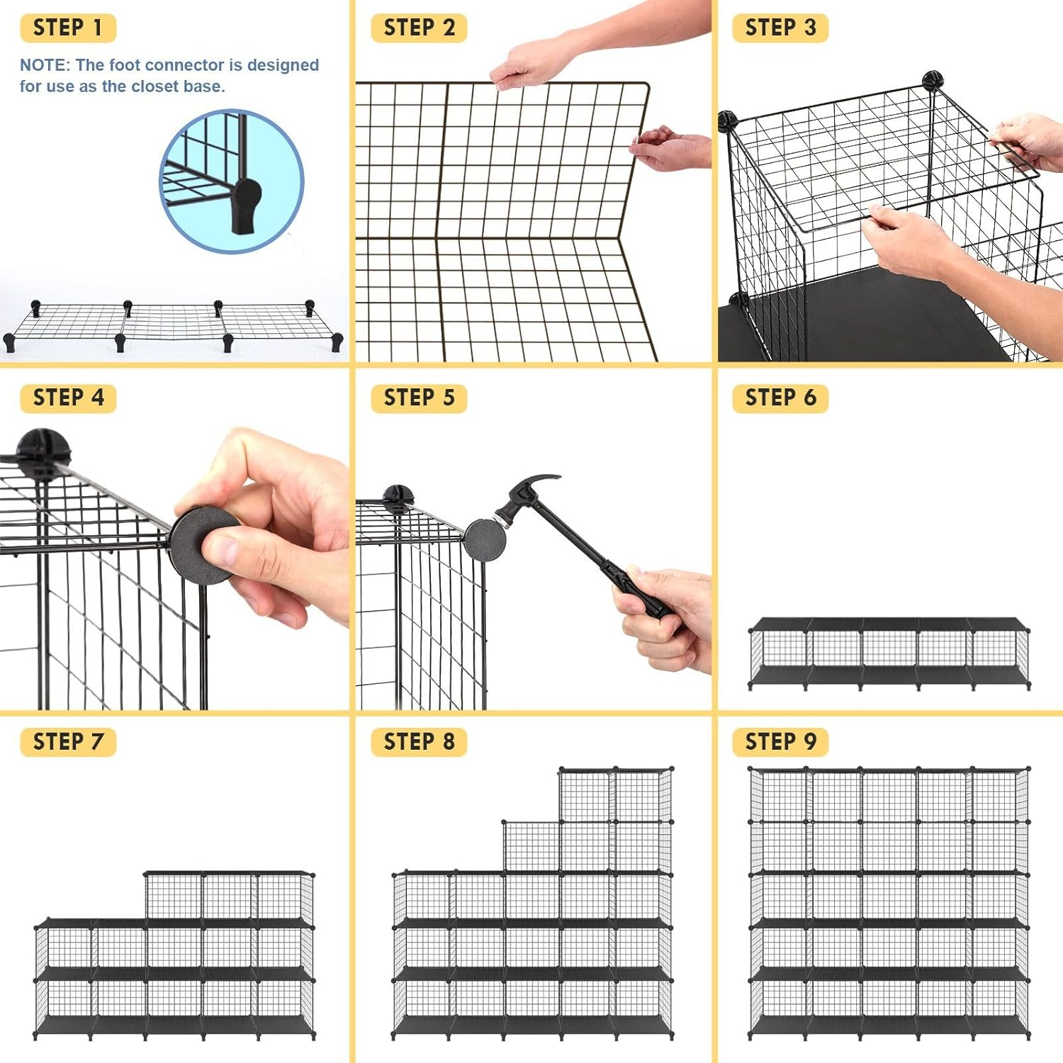 Metal Wire 25 Cube Storage Grid Organizer DIY Modular Cabinet for Toys Books Clothes Black - Black-30 Cube image number 3