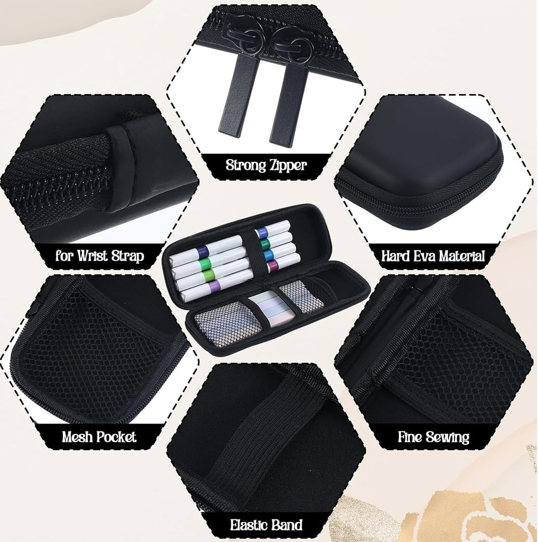 Small Pencil Case, Pencil Case, Hard Pen Case, Shockproof Pencil Case, Pencil Case for Executive Fountain Pen for Office, School (Black, Small) image number 4