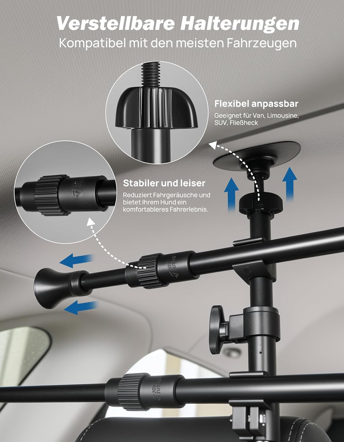 JOYTUTUS Adjustable Dog Car Barrier for Suvs Crossover Hatchback, Upgraded Universal-Fit Pet Divider Gate Carbon Steel Dog Barrier for Cargo Area 82Cm to 140Cm Width image number 3