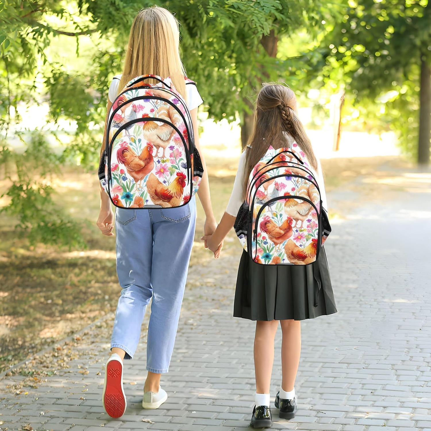 Joisal Backpack Colorful Chickens Vibrant Flowers Kids Backpacks Children School Bag Cute Preschool Age 3-8 Bookbag Princess image number 4