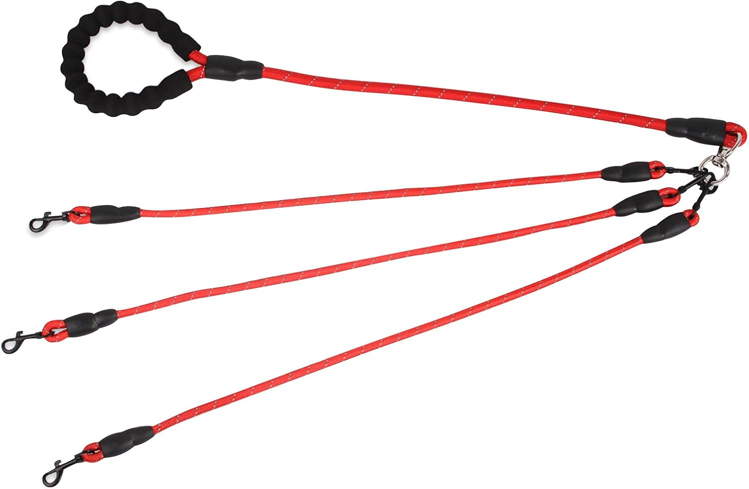 Greeney 3 Way Dog Leash,No Tangle Multiple Dog Rope Leash Nylon Pet Straps for Dog Outdoor Walking (Red) image number 2