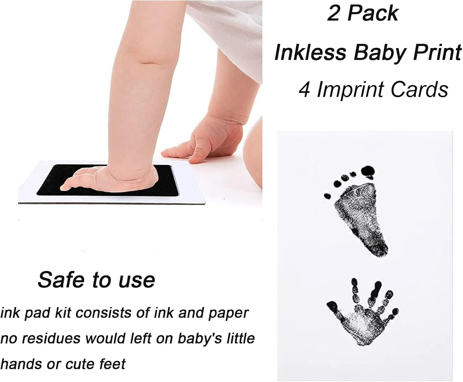 Inkless Baby Hand and Footprint Kit with 2 Ink Pads and 4 Imprint Cards, H HOME-MART Premium No-Mess Ink Pad for Baby Footprint Kit,Dog Paw Print Kit,Dog Nose Print Kit,Safe and Non-Toxic Ink Inkless Baby Print image number 2