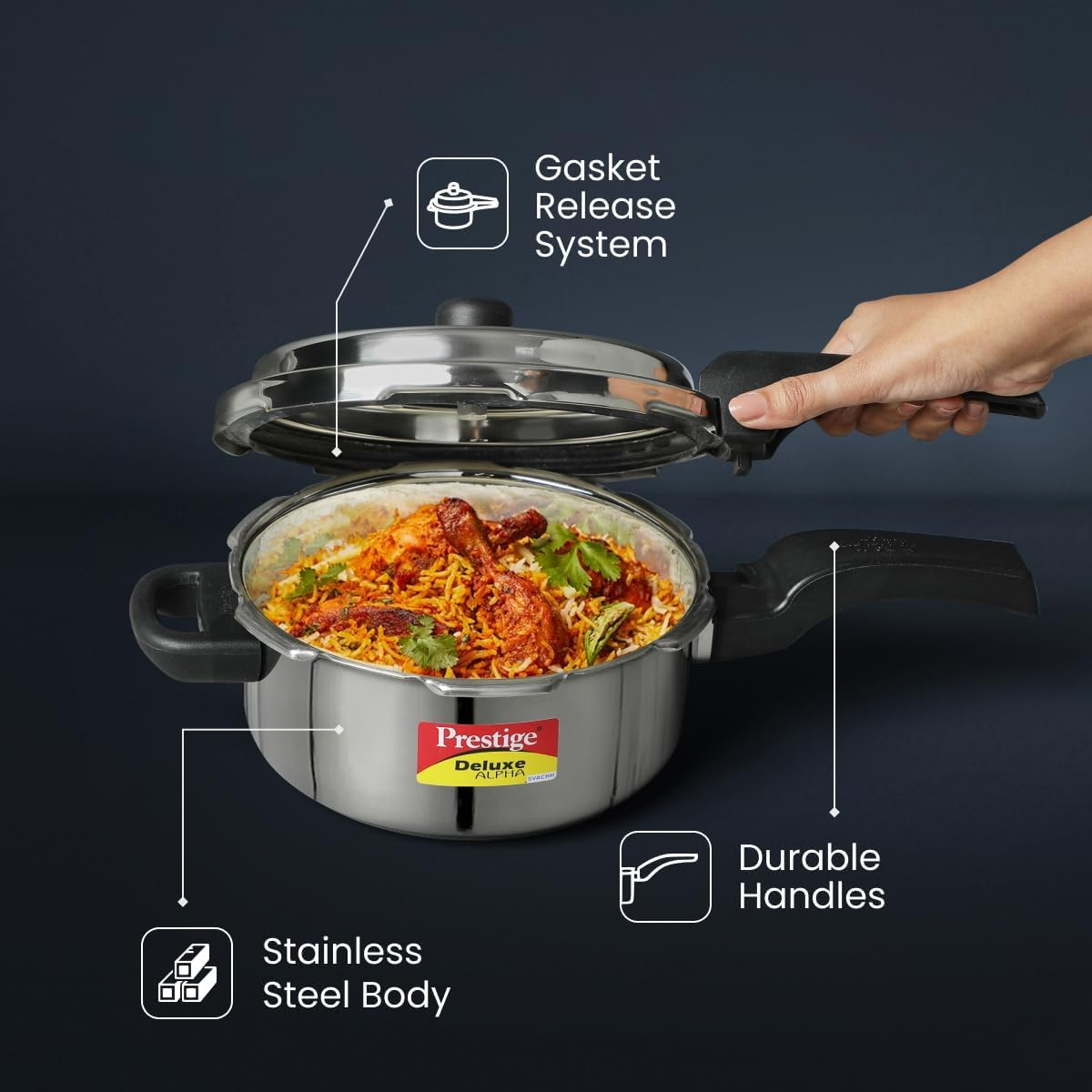 Prestige PRASV3 Pressure Cooker, Stainless Steel, 3 Liter, Silver image number 3